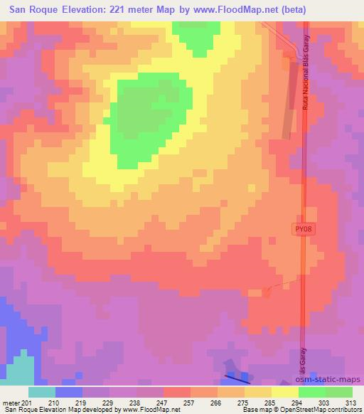 San Roque,Paraguay Elevation Map