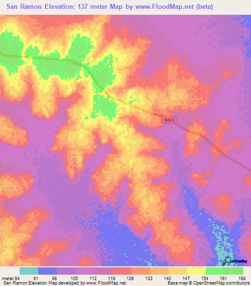 San Ramon,Paraguay Elevation Map