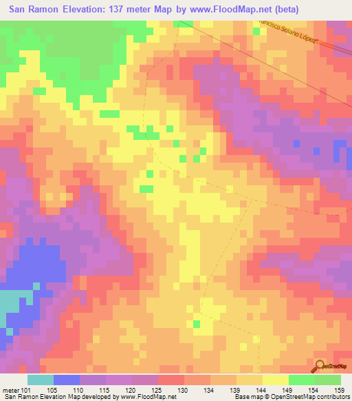 San Ramon,Paraguay Elevation Map