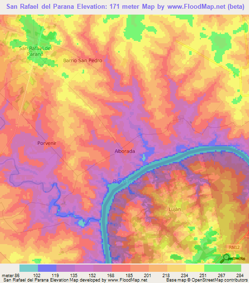 San Rafael del Parana,Paraguay Elevation Map