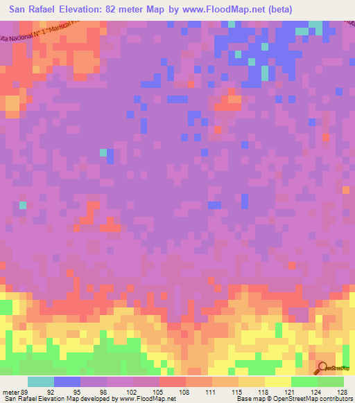San Rafael,Paraguay Elevation Map