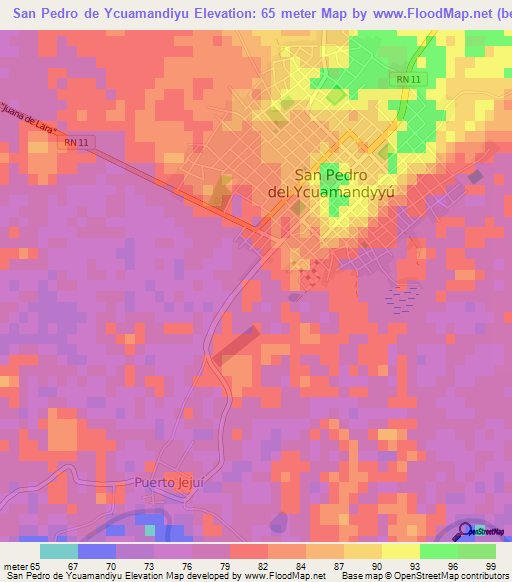 San Pedro de Ycuamandiyu,Paraguay Elevation Map