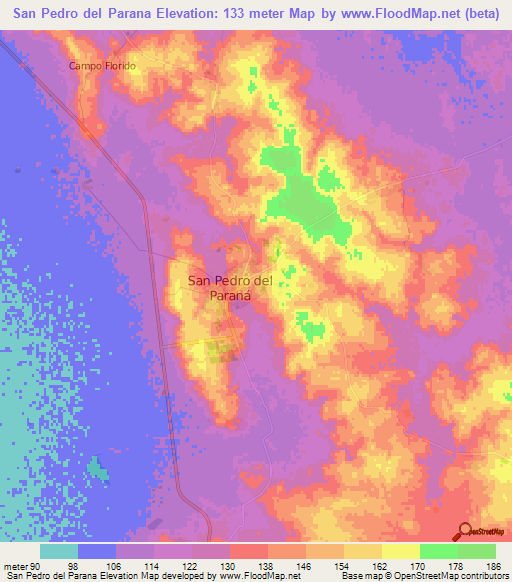 San Pedro del Parana,Paraguay Elevation Map