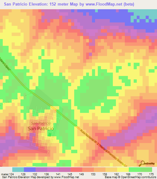 San Patricio,Paraguay Elevation Map