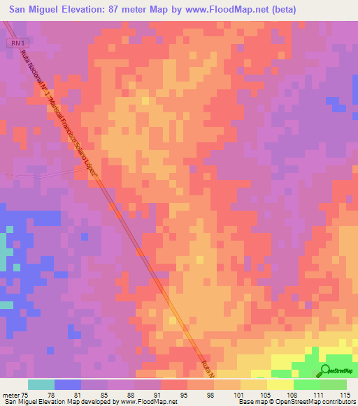 San Miguel,Paraguay Elevation Map