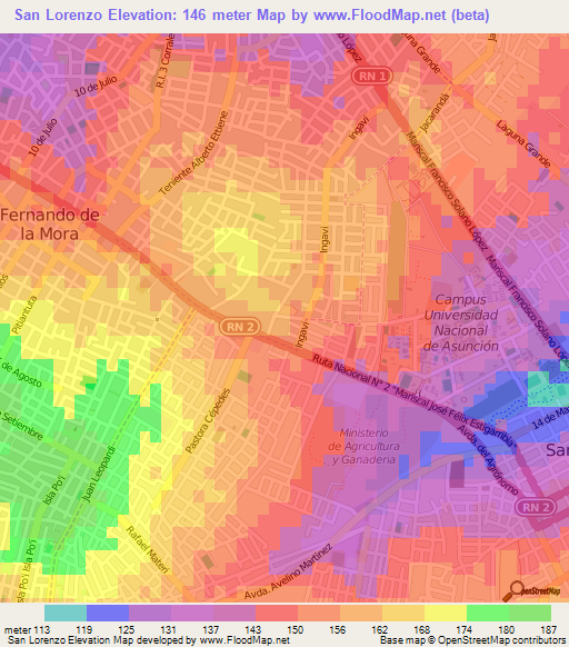San Lorenzo,Paraguay Elevation Map