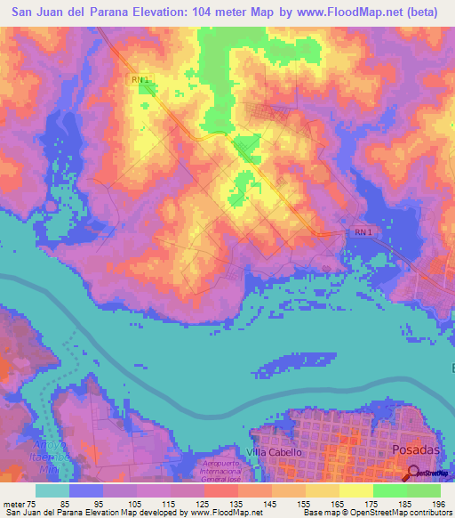 San Juan del Parana,Paraguay Elevation Map