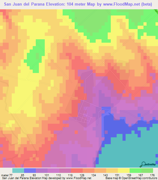 San Juan del Parana,Paraguay Elevation Map
