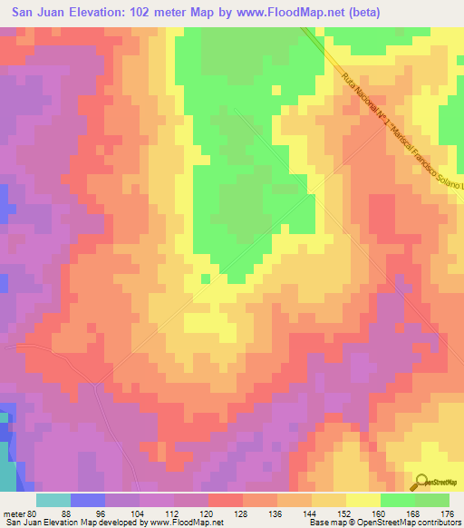 San Juan,Paraguay Elevation Map