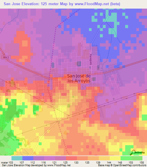 San Jose,Paraguay Elevation Map