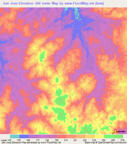 San Jose,Paraguay Elevation Map