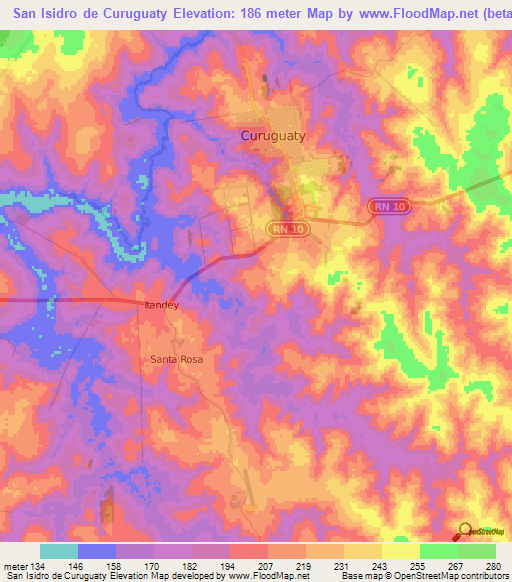 San Isidro de Curuguaty,Paraguay Elevation Map