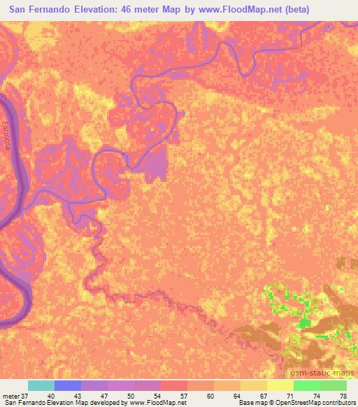 San Fernando,Paraguay Elevation Map