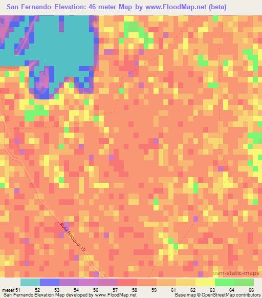 San Fernando,Paraguay Elevation Map