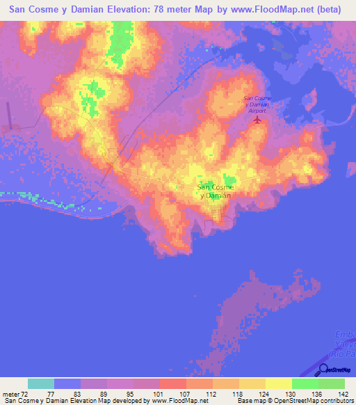 San Cosme y Damian,Paraguay Elevation Map