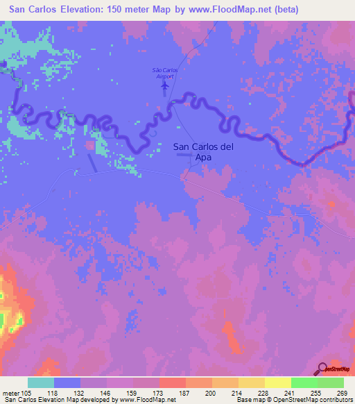 San Carlos,Paraguay Elevation Map
