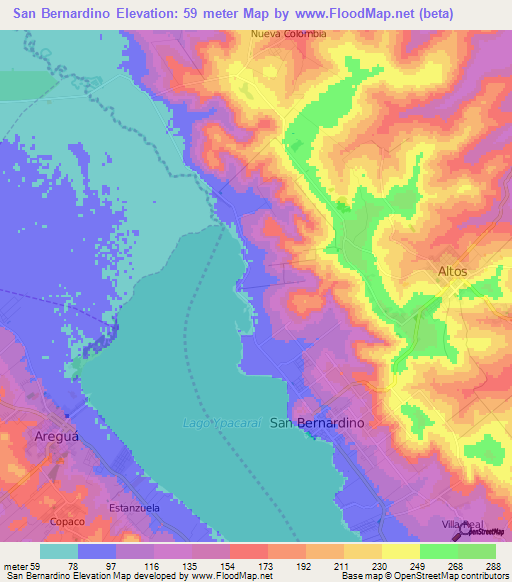 San Bernardino,Paraguay Elevation Map