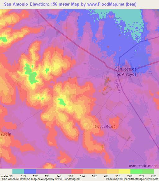 San Antonio,Paraguay Elevation Map