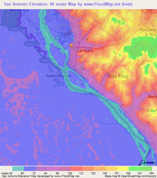 San Antonio,Paraguay Elevation Map