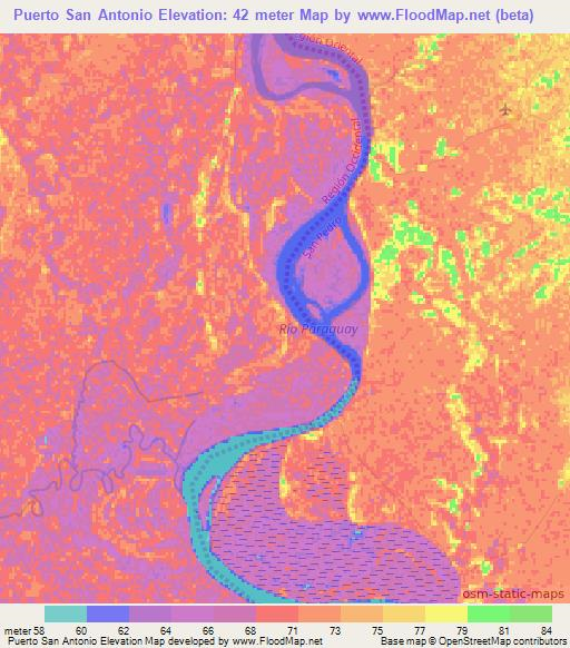 Puerto San Antonio,Paraguay Elevation Map