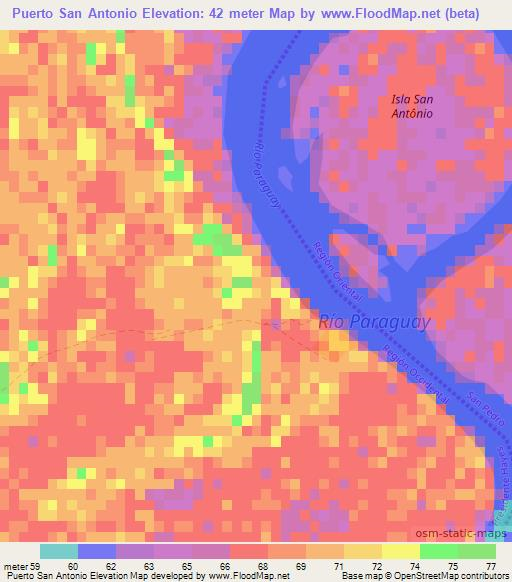 Puerto San Antonio,Paraguay Elevation Map
