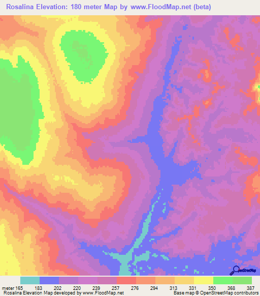 Rosalina,Paraguay Elevation Map