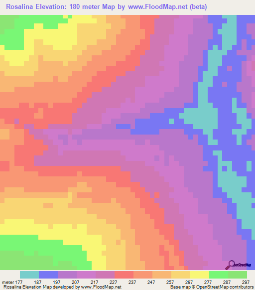 Rosalina,Paraguay Elevation Map
