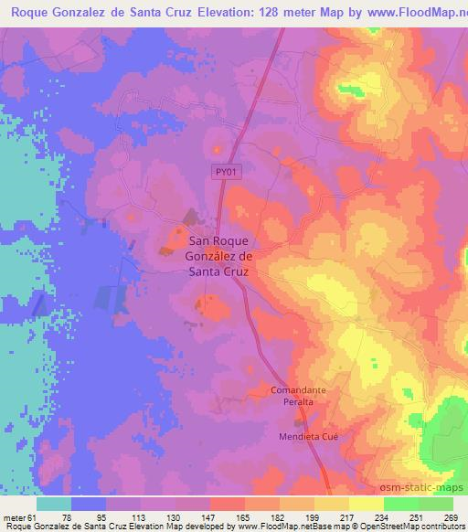 Roque Gonzalez de Santa Cruz,Paraguay Elevation Map