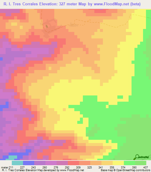 R. I. Tres Corrales,Paraguay Elevation Map