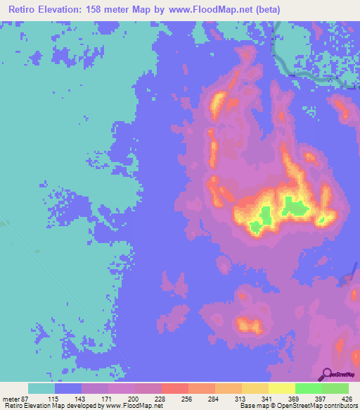 Retiro,Paraguay Elevation Map