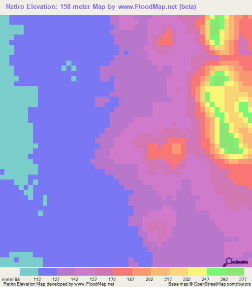 Retiro,Paraguay Elevation Map
