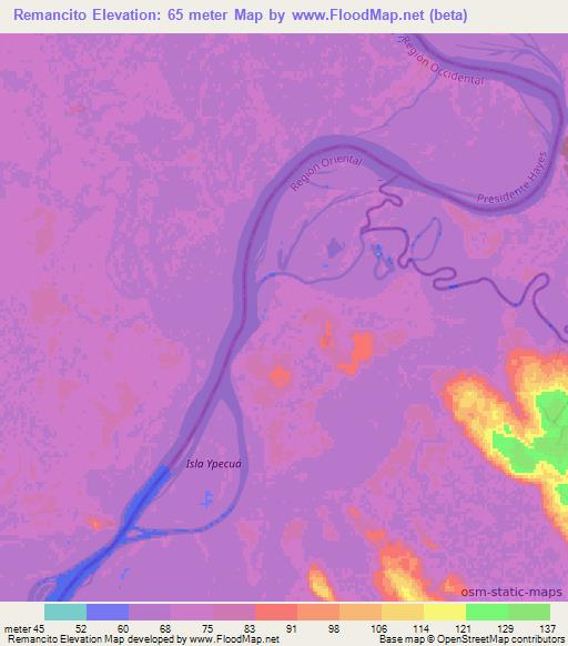 Remancito,Paraguay Elevation Map