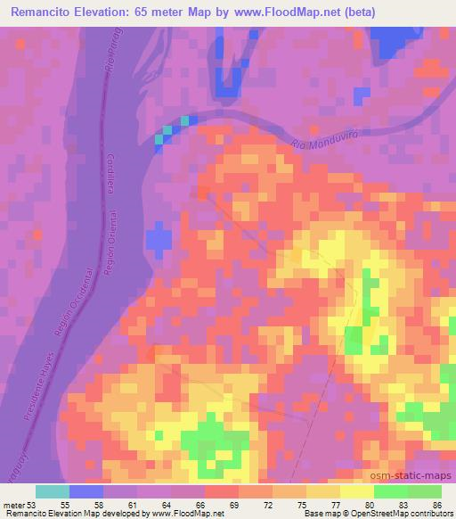 Remancito,Paraguay Elevation Map