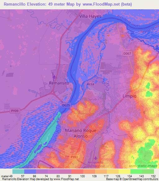 Remancillo,Paraguay Elevation Map