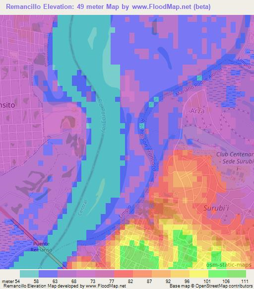 Remancillo,Paraguay Elevation Map