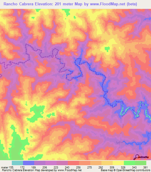 Rancho Cabrera,Paraguay Elevation Map