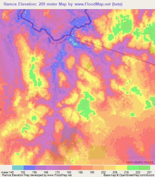 Ramos,Paraguay Elevation Map