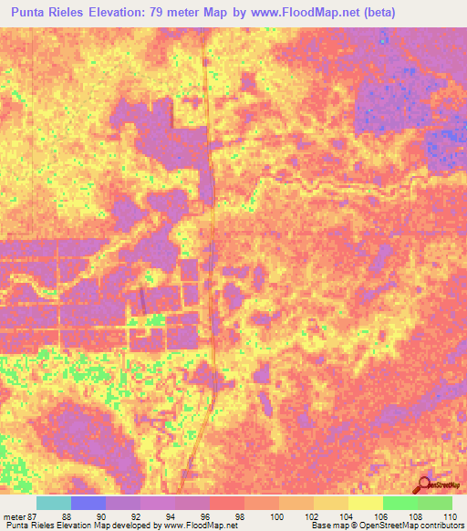 Punta Rieles,Paraguay Elevation Map