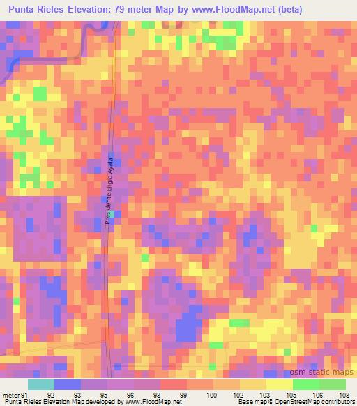 Punta Rieles,Paraguay Elevation Map