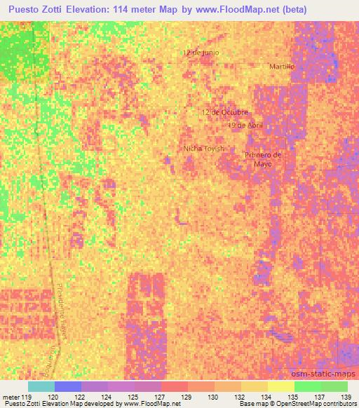 Puesto Zotti,Paraguay Elevation Map