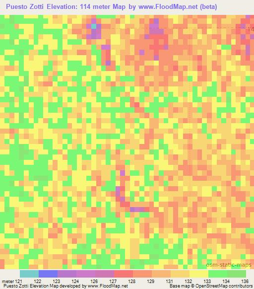 Puesto Zotti,Paraguay Elevation Map