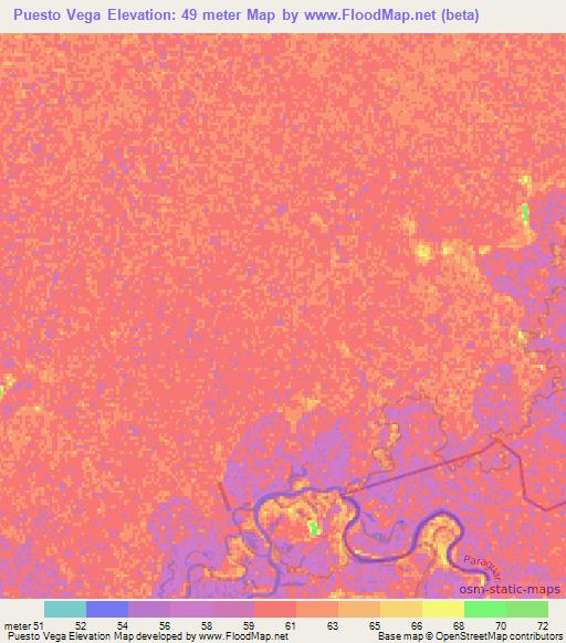 Puesto Vega,Paraguay Elevation Map