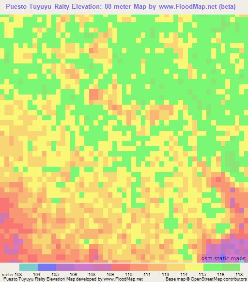 Puesto Tuyuyu Raity,Paraguay Elevation Map