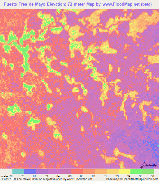 Puesto Tres de Mayo,Paraguay Elevation Map