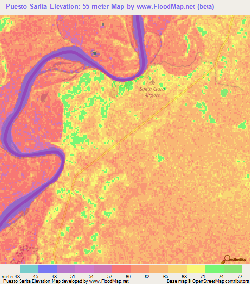 Puesto Sarita,Paraguay Elevation Map