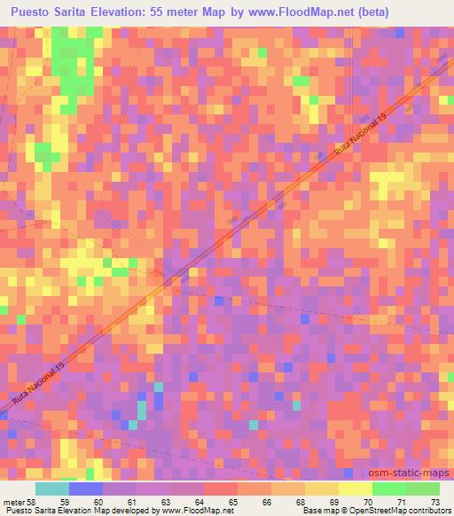 Puesto Sarita,Paraguay Elevation Map