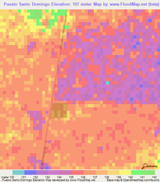 Puesto Santo Domingo,Paraguay Elevation Map