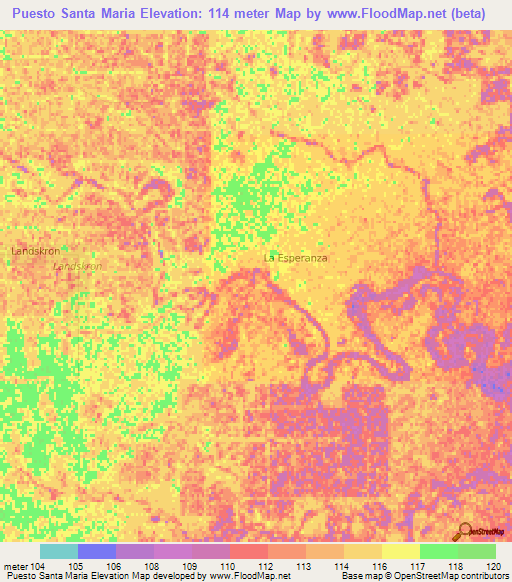 Puesto Santa Maria,Paraguay Elevation Map