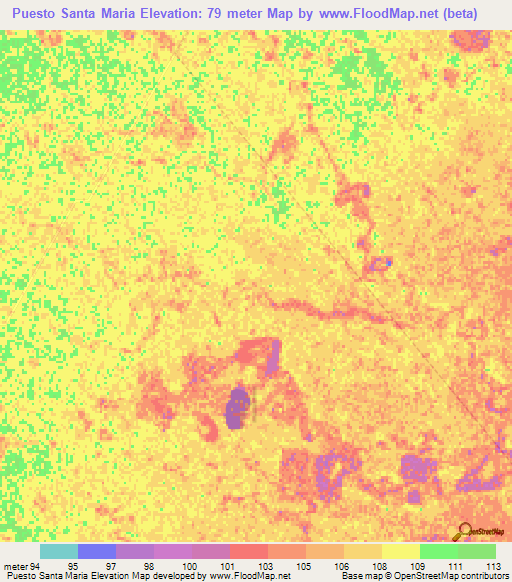 Puesto Santa Maria,Paraguay Elevation Map