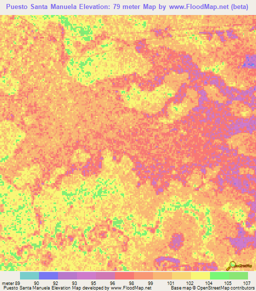 Puesto Santa Manuela,Paraguay Elevation Map